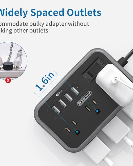 2 Pack Power Strip with 6 Outlets(2 Side) and 4 USB, NTONPOWER Flat Plug Extension Cord 5 Ft, Overload Protection, Wall Mount, Compact Size Charging Station for Office Desk, Nightstand and Travel