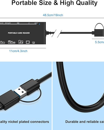 USB C USB3.0 Multi Card Reader for SD, CF, Micro SD, XD, MS Cards - 7 in 1 Adapter Hub for Windows, Mac, Linux, Android