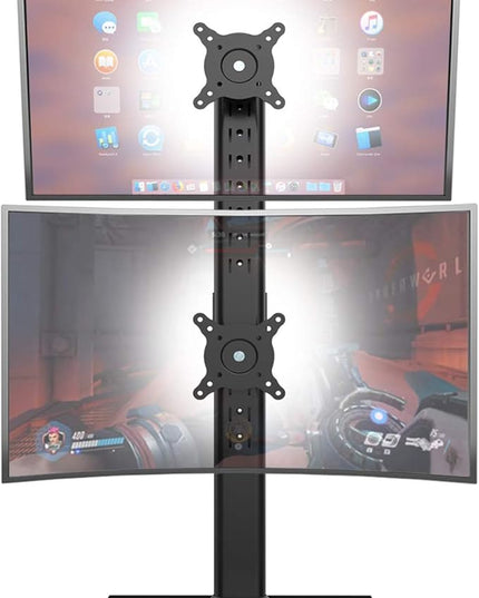 Dual Monitor Stand - Vertical Stack Screen Free-Standing Monitor Riser Fits Two 13 to 34 Inch Screen with Swivel, Tilt, Height Adjustable, Holds One (1) Screen Up to 44Lbs