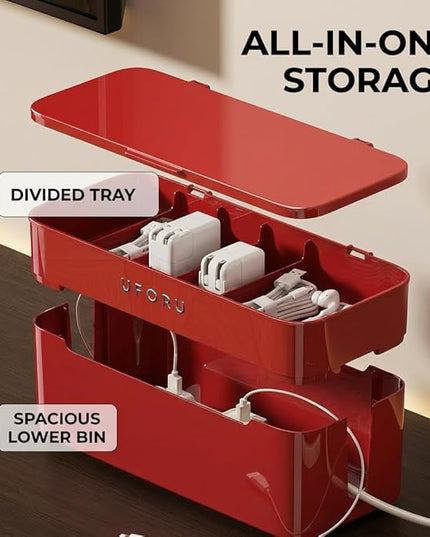 2-Tier Rolling Cable Management Box with Wheels (Large) – Mobile Power Strip Hider & Cord Organizer – Under Desk Wire Concealer & Charging Station Organizer – Baby & Pet Proof Safety (Matcha Green)