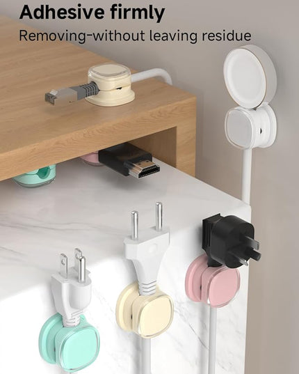 Magnetic Cable Clips, Adjustable Cord Holder Management, Adhesive Wire Keeper Organizer for Home Office Desk Phone PC Car Wall Desktop Nightstand Appliance (9-PCS White_Purple_Cyan_Apricot)
