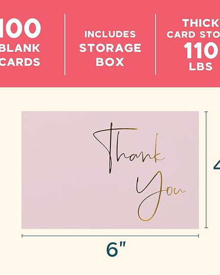 VNS Creations Gold Foil Thank You Cards With Envelopes Bulk Set & Stickers - 100 Pack 4x6 Blank Thank You Notes Box Set - Large Note Card Small Business, Wedding, Baby Shower & Bridal Shower - Lilac