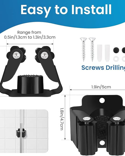 Broom Holder Wall Mount, 12PCS Broom Hanger Wall Mount, Stainless Steel Heavy Duty Mop Holder Broom Mop Hanger Wall with Screws, Garden Outdoor Tool Organizer Rack Broom Hanger (Black)