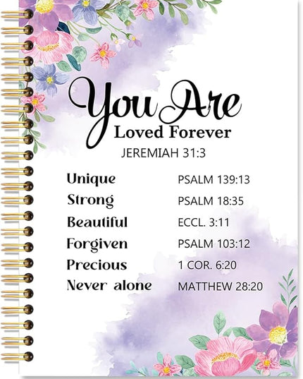 You are Loved Forever Spiral Notebook, Floral Christian Notebook, Church Prayer Journal, Inspirational Bible Verse Writing Gifts for Women Men Friends Teachers Sister BFF