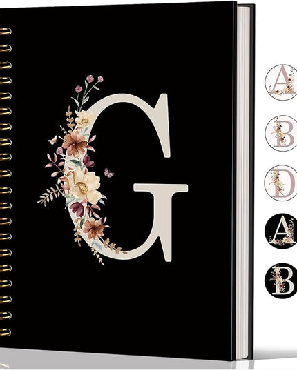 Lacama Black Initial Letter G School Notebook Journal, Cute Wildflower Personalized Spiral Notebook, School Supplies, Customized Monogrammed Gifts, Birthday Gifts for Women, Office Supplies
