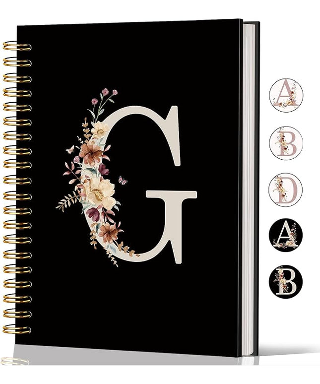 Lacama Black Initial Letter G School Notebook Journal, Cute Wildflower Personalized Spiral Notebook, School Supplies, Customized Monogrammed Gifts, Birthday Gifts for Women, Office Supplies