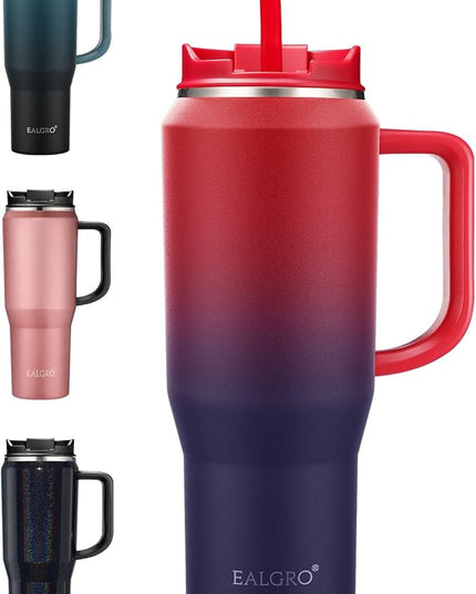 40 oz Tumbler with Handle, Insulated Tumblers with Lid and Straw, Large Metal Sports Water Bottle Jug, Thermal Stainless Steel Travel Coffee Mug Cup, Dark Rainbow