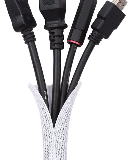 Keco 10ft – 1 inch Cable Management Sleeve Wire Loom Cord Protector – Self Wrap Cable Sleeve Split Sleeving Cord Organizer for TV Computer Automotive Office Home Entertainment – White