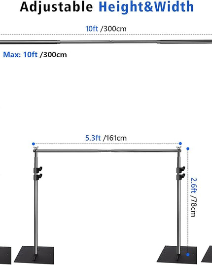Pipe and Drape Photography Backdrop Stand Kit Adjustable Photo Background Stand 10ft x 6.5ft with Metal Base for Parties Weddings Birthday Party Events Photo booth