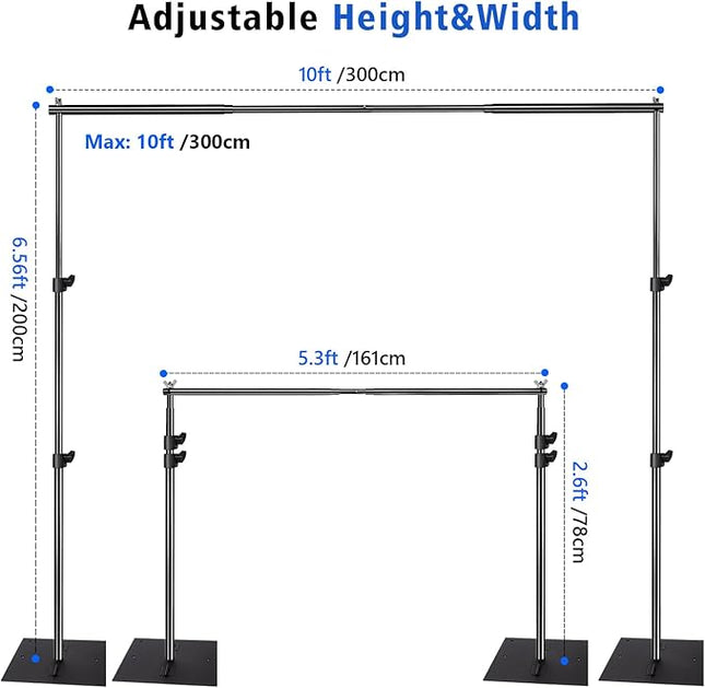 Pipe and Drape Photography Backdrop Stand Kit Adjustable Photo Background Stand 10ft x 6.5ft with Metal Base for Parties Weddings Birthday Party Events Photo booth