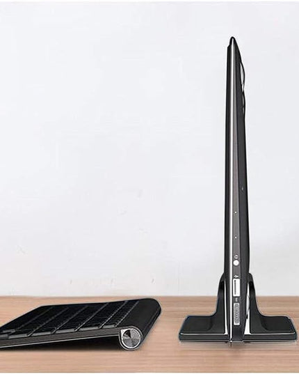 Vertical Laptop Stand for Desk [Adjustable] Sturdy Aluminum Dock Fits All Laptops (up to 20.3 inches) Space Saving, Modern Compact Holder, Compatible with MacBook Pro/Air, Surface, HP, Dell (Black)