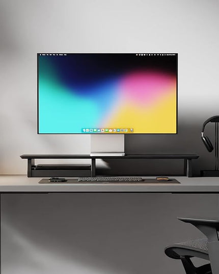 Raico Desk Cockpit Shelf Monitor Stand System Dual Screen Setup Wood Large Desk Accessory Organizer Unit (Black Wood, Medium | 36 Inches)