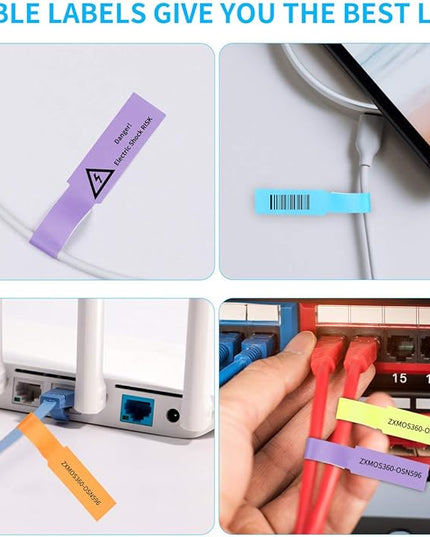 White Cable Labels, 300 Premium Wire Label Tags for Electronics, Printable Cord Labeling Tags for Ethernet and Network, Write on Labels for Cable Management