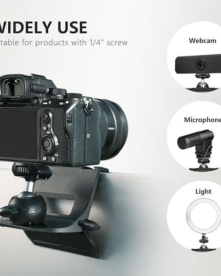 RAUBAY 【CM01】 Monitor Top Camera Mount Clamp, Hanging Webcam Stand with 1/4" Screw, Suitable for Flat-Screen Monitors, for Live Stream, Video Conferencing, YouTube, TikTok, etc.