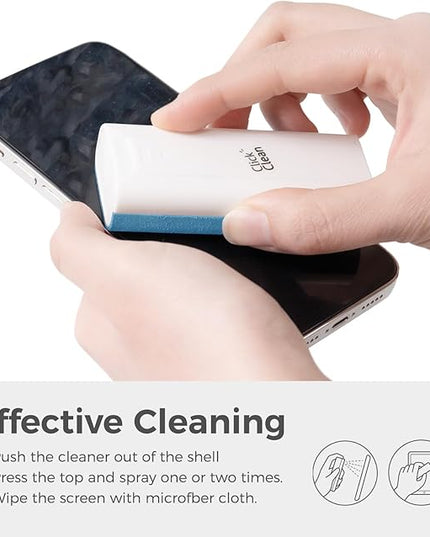CLICK CLEAN Touchscreen Mist Cleaner, Screen Cleaner, All in One Screen Cleaner Spray with Microfiber and Phone Stand for All Phones, Laptop and Tablet Screens (Light Blue)