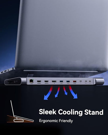 TobenONE USB-C Docking Station 3 Monitors & Dual Monitor,Laptop Dock Stand with 100W GaN III Charger, 2.5Gbps Ethernet,2 HDMI & DP (Single 4K@120Hz), 6 USB Ports for Dell/Hp/Lenovo
