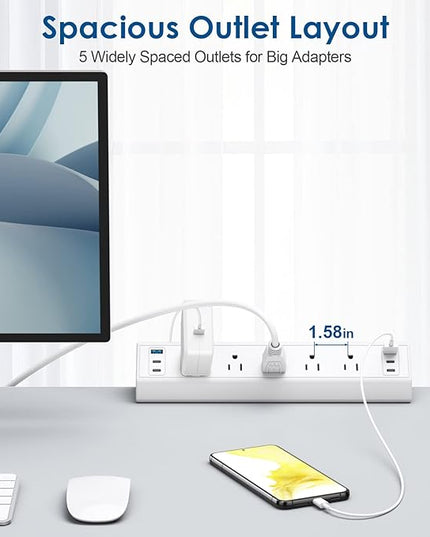 Jgstkcity Desk Clamp Power Strip USB C,40W Total Fast Charging Station,4 PD 20W USB C Ports,Desk Edge Mount Surge Protector,5 Outlets,Fit 1.96" Tabletop Edge,ETL Listed,White