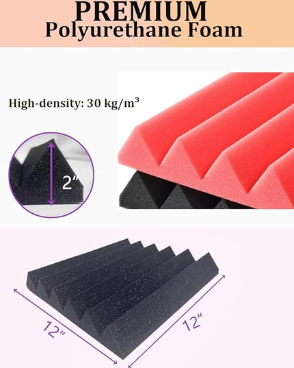 Acoustic Foams Panels 24 Pack 2" x 12"x 12" Sound Proof Foam Panels for Walls High Density and Fire Resistant Soundproofing Panels Soundproof Studio Wedges Sound Dampening Panels