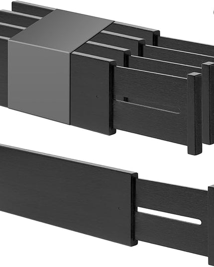 Utoplike Bamboo Dresser Drawer Dividers, 4'' High Adjustable Drawer Organizers for Clothing, Spring Loaded, Works in Kitchen, Bathroom, Bedroom, Drawer, Desk, 4 PCS, Black