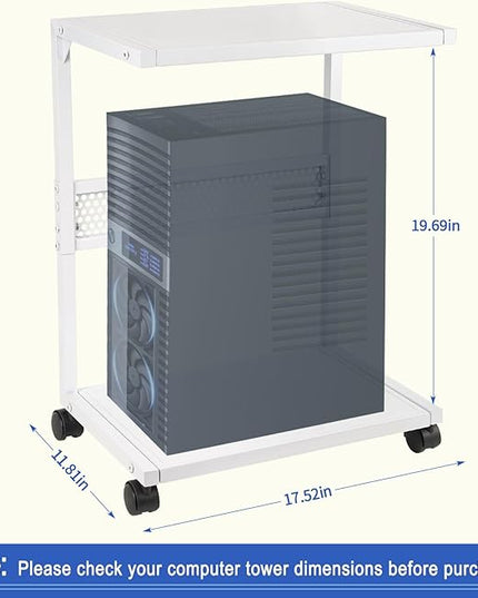Liitrton PC Tower Stand 2-Tier CPU Stand with Locking Caster Wheels for Office & Home - Iron-White