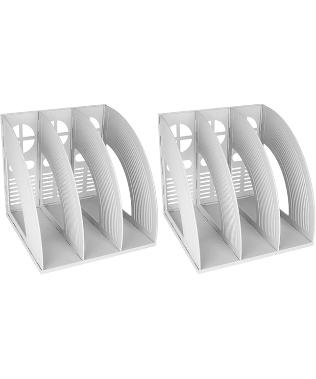 SAYEEC 2Pcs Magazine Holder Plastic File Sorter Binder Holder for Desk Folder Organizer Stand Book Shelf Dividers Vertical Filling Storage Rack Desktop Bookshelf Display Box for Office School (Grey)