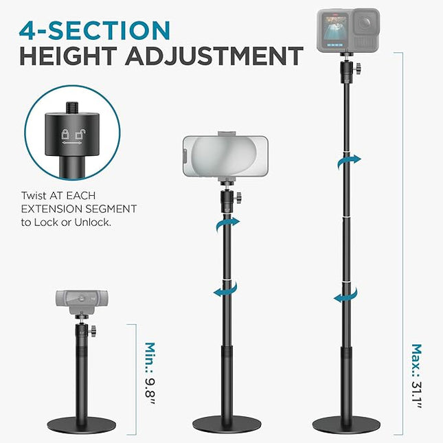 InnoGear Webcam Stand, 31" Telescopic Webcam Mount Vlogging Stick with Phone Holder Web Cam Stand for Logitech Webcam C922 C930e C920S C920 C615 C960 C920x BRIO 4K NexiGo N60, Phones, Cameras