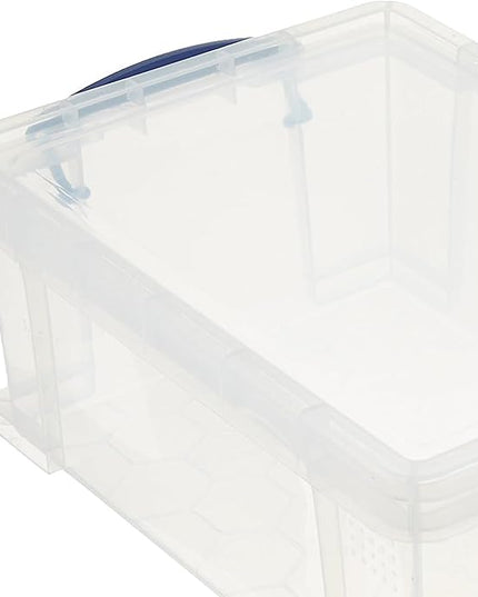 Really Useful Box Stackable 9 Liter Plastic Storage Container Bin with Snap Lid and Built-In Clip Lock Handles for Home & Office Organization (4 Pack)