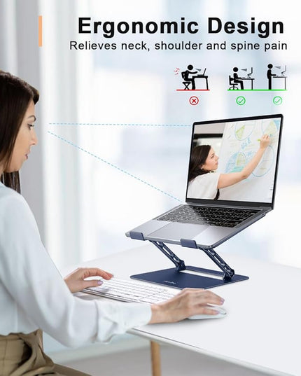 Adjustable Laptop Stand for Desk,Portable Laptop Stand Holder and Riser,Foldable Aluminum Notebook Computer Stands for MacBook Air Pro HP Lenovo Dell Samsung Chromebook, 10-15.6 inch,Navy Blue