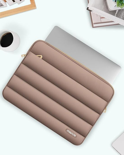 MOSISO 14 inch Laptop Case, 14 inch Puffy Laptop Sleeve Compatible with HP Lenovo Dell ASUS Acer, HP Stream, Dell Latitude, Lenovo IdeaPad, Polyester Horizontal Bag with Small Case, Brown
