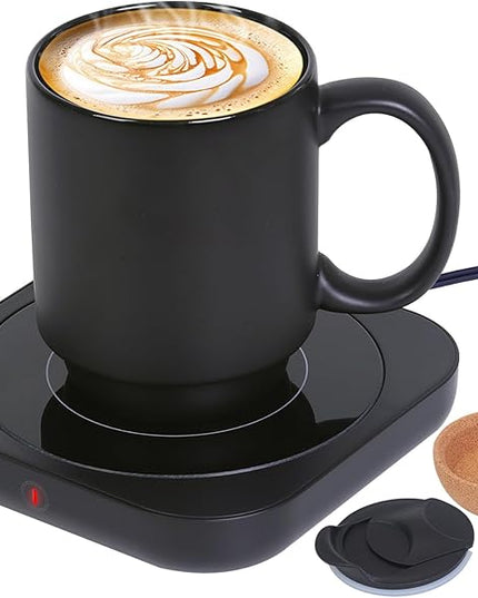 Coffee Mug Warmer & Mug Set for Desk, Electric Coffee Cup Warmer with Ceramic Mug, Smart Heated Coffee Mug with Auto Shut Off for Office/Home, Christmas/Birthday/Coffee Gifts for Men & Women, Black
