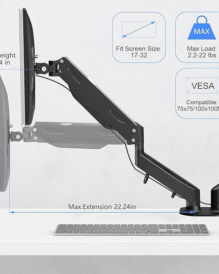 Dual Monitor Arm 32inch, Dual Monitor Mount, Monitor Desk Mount, Dual Monitor Stand Vesa Bracket, Monitor Stands for 17-32inch & 22lbs Monitors VESA Mount Computer Monitor Arm, Double Gas Spring Arm