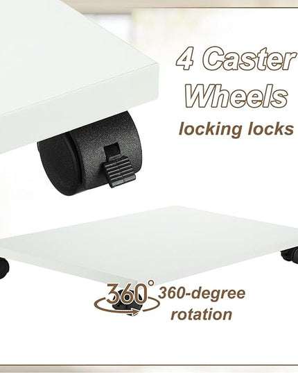 PATIKIL 12x19in PC Stand, Computer Tower Stand Wood CPU PC Holder Under Desk Mobile Cart 4 Caster Wheel for Floor Carpet Tower ATX Case Printer Potted Planter UPS Power Station, White