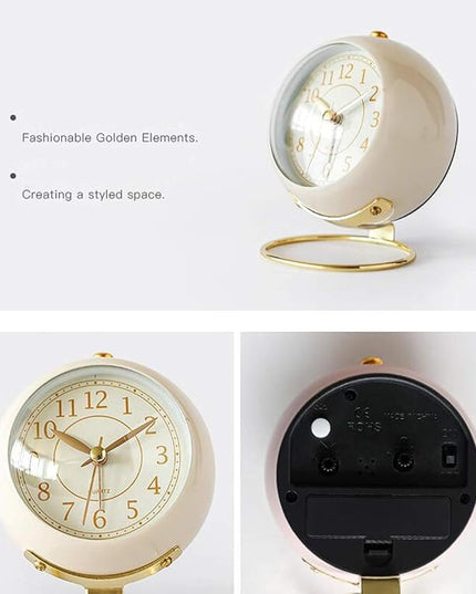 SHISEDECO Small Tableclocks Classic Non-Ticking Tabletop Alarm Clock with Backlight, Battery Operated Astronaut Deskclock with HD Glass for Living Room Bedroom Bedside Indoor Decor (White)