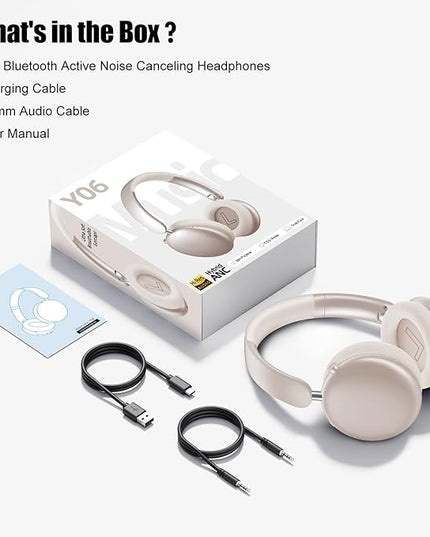 Wentronic Y06 Noise Cancelling Headphones,58H Playtime and 5 EQ Music Modes Wireless Over Ear Bluetooth Headphones with Microphone,Lossless Audio,Multipoint Connection,Foldable,Lightweight,Starlight