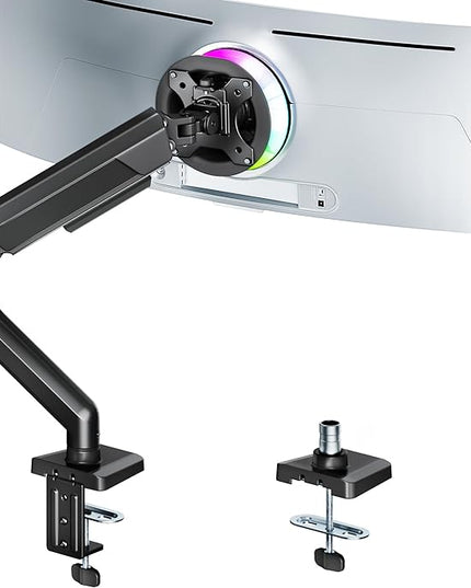 ARES WING Heavy Duty Single Monitor Arm - Fully Adjustable Monitor Mount for 17"-40" Ultrawide Screens Up to 26.4 lbs with Clamp/Grommet Desk Mount, 75/100 Vesa Mount, Black