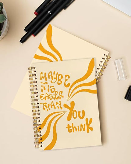 Abstract Orange Inspirational Spiral Journal Notebook 5.5x8.3in, Positive Affirmation Gifts, Maybe It Is Easier Than You Think Motivational Notebooks for Note Taking, Hardcover Notebook