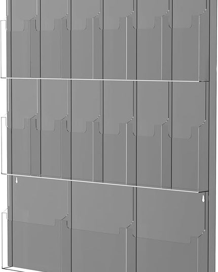 Acrylic Brochure Pamphlet Holder, 3 Magazine Holders and 12 Pamphlet Holders, Wall Mount Display Rack, Trifold Flyer Holder, Literature Organizer for Home, Office, Dual-Tone Clear Front & Black Back