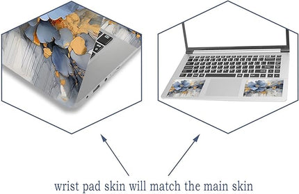 Laptop Skin Sticker Decal Cover, 11.6”12" 13" 13.3" 14" 15" 15.4" 15.6" Laptop Netbook Skin Sticker Cover Art Notebook Protector (2 Wrist Pad Included), Easy to Apply & Removable, Blue Silver Flower