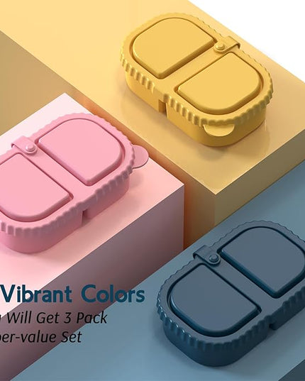 3 Pack Reusable Silicone Snack Containers with Lids, Meal Prep Containers 2 Compartments, Portable Silicone Food Storage Box for Picnic, Lunch, Office (3)