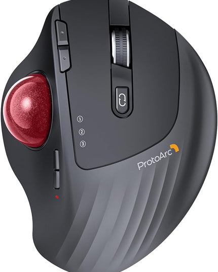 ProtoArc Wireless Trackball Mouse, EM01 NL Ergonomic Bluetooth Rollerball Thumb Rechargeable Computer Laptop Mouse, Adjustable Angle & 3 Device Connection for PC, Mac, Windows-Red Ball