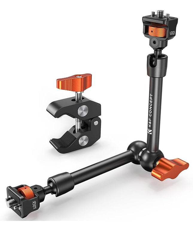 K&F CONCEPT 11" Magic Arm Clamp Kit with ARRI 1/4" & 3/8" Thread Screw, 360° Ball Heads Arm with Clamp Mount for DSLRs, Camera Cage, Monitor, LED Light, Webcam, Action Camera