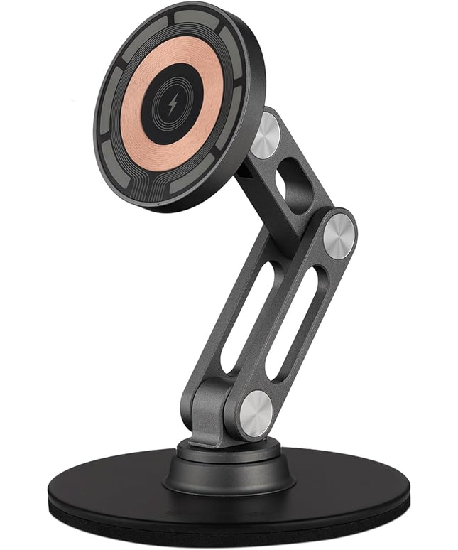 ClikDock Cell Phone Magnetic Wireless Charger Stand, 360° Spin, Aluminum Construction, Compatible with MagSafe Phones for iPhone & Andriod (Space Grey)