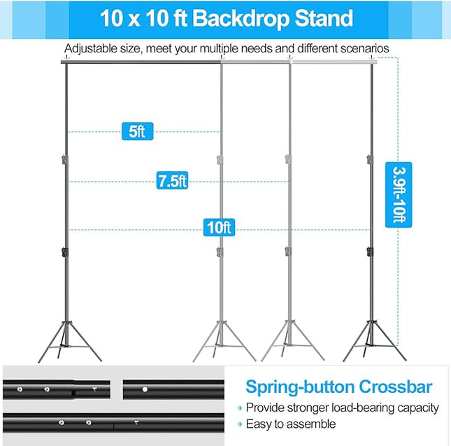 EMART Heavy Duty Backdrop Stand, 10 x 10ft Adjustable Photo Background Support System Kit with Carry Bag for Photography