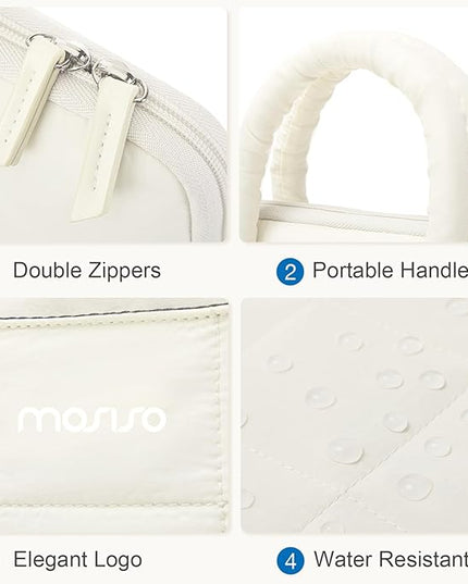 MOSISO Laptop Case 16 inch, 15-15.6 inch Puffy Laptop Sleeve Compatible with MacBook Pro 16 M4 M3 M2 M1, HP Acer Dell Lenovo Notebook, Rectangle Quilted Computer Bag with Handle&Flower Pendant, Sand