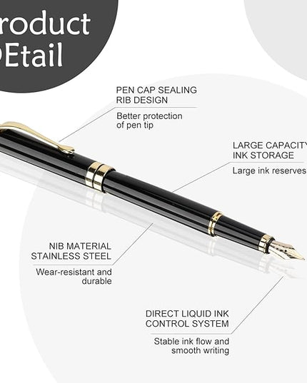 Tiankool Luxury Fountain Pen,Fine Nib, Exquisite Pen Gift Set for Men&Women-Includes 10 Ink Cartridges&Ink Converter- Nice Pens - Black