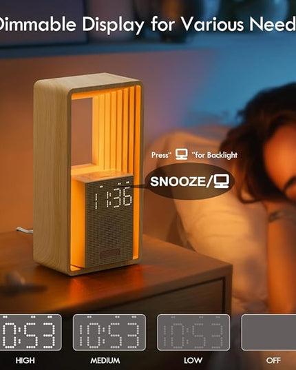 WILIT Digital Alarm Clock, Sunrise Alarm Clock with Nightlight, 9 Sleep Aid Sounds, White Noise Sounds Machine, Dimmable Display,USB Charging Port,Wood Grain Imitation,Gift for Women,Men,Travel