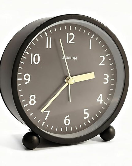 AOKILOM Analog Alarm Clock, Non-Ticking Silent Travel Small Clock, Battery Operated with On-Demand Light, Easy Set Gentle Wake, Ideal Decor for Bedroom, Bedside, Desk,Office (Black)