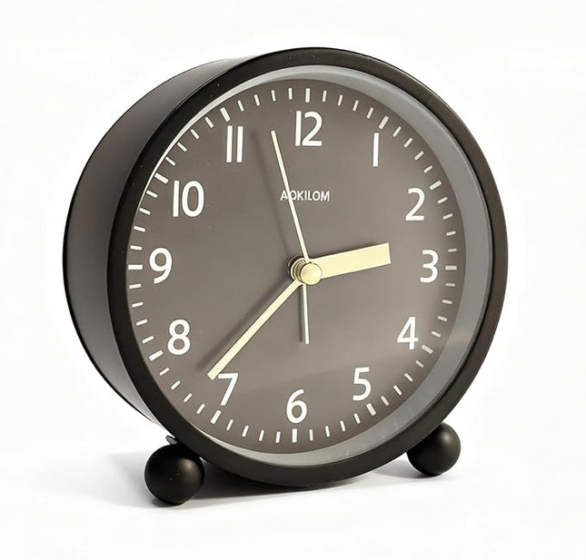 AOKILOM Analog Alarm Clock, Non-Ticking Silent Travel Small Clock, Battery Operated with On-Demand Light, Easy Set Gentle Wake, Ideal Decor for Bedroom, Bedside, Desk,Office (Black)