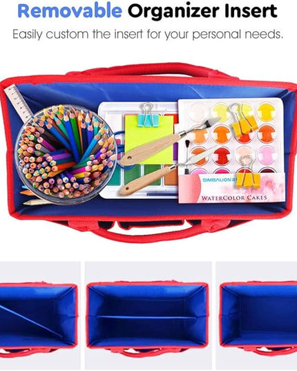 ZKOO Art Organizer Desktop Craft Storage Tote Bag Storage Craft Bag Organizer for Crafts, Sewing, Paper, Art, Canvas, Supplies Storage Organization with Handles for Travel or Daily Use (Blue, Small)