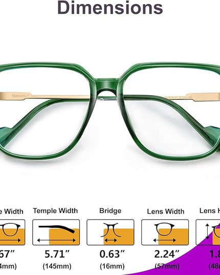 VISOONE Oversized Blue Light Blocking Glasses with Chic Square TR90 Frame and Metal Temple for Women Men REMY